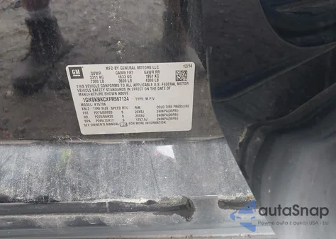 2015 Chevrolet Tahoe Lt z USA, uszkodzony, nr VIN 1GNSKBKCXFR567124